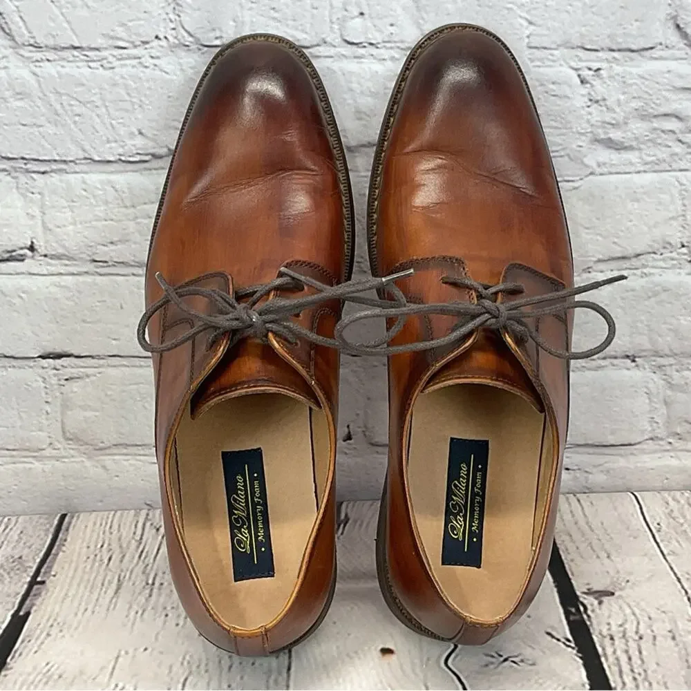 La Milano Leather Dress Shoes Men’s 9.5 Cognac Oxford Lace Up Business Casual
